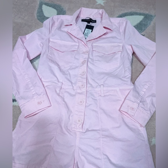 Veronica Beard pink button up shorts jumpsuit romper long sleeves - Picture 5 of 6